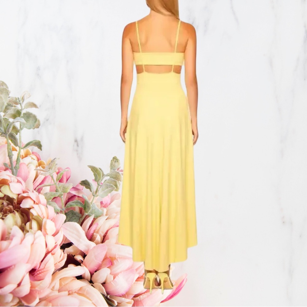 Susana Monaco Maxi Dress Nylon Stretch Fit & Flare Yellow Sz L - Picture 3 of 13